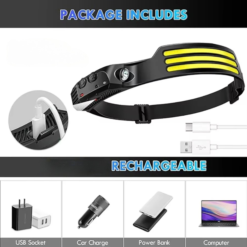 COB LED Induction Headlamp USB - Fish Finder Battery reseña y precio